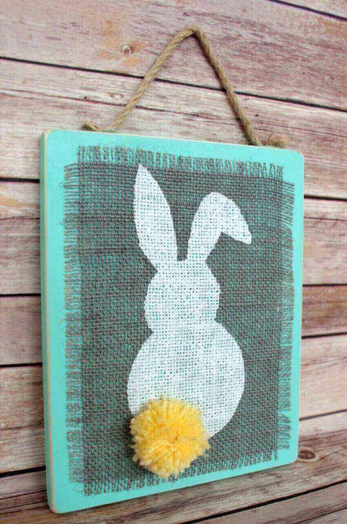 Adorable Burlap Rabbit with Fluffy Tail #spring #decor #decorhomeideas