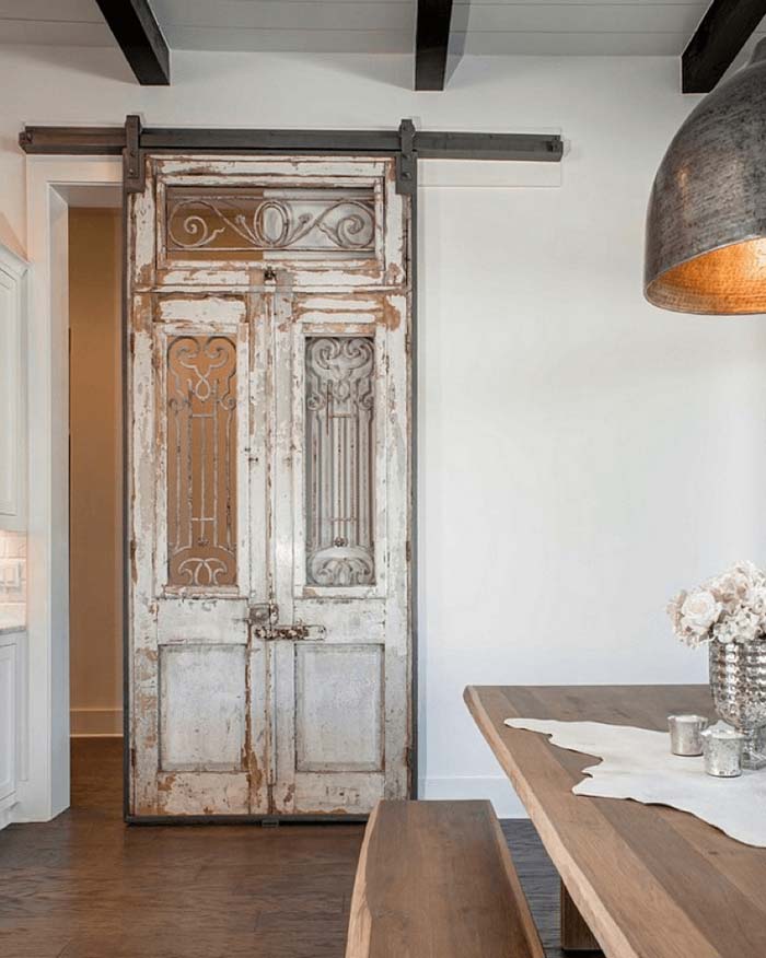 An Antique Door with a Sturdy Metal Construction #farmhouse #diningroom #decorhomeideas