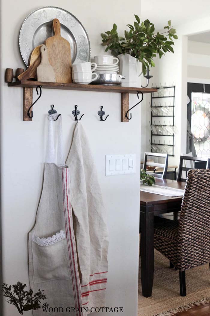 Apron Hooks and Kitchen Organizer Shelf #walldecor #kitchen #decorhomeideas