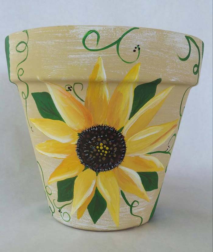 Cheery Hand Painted Sunflower Planter #spring #planter #decorhomeideas