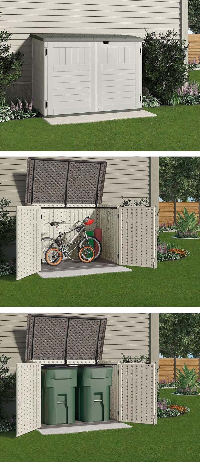 Covered, Two-Door Bike and Trash-Friendly Storage Unit #shed #garden #decorhomeideas