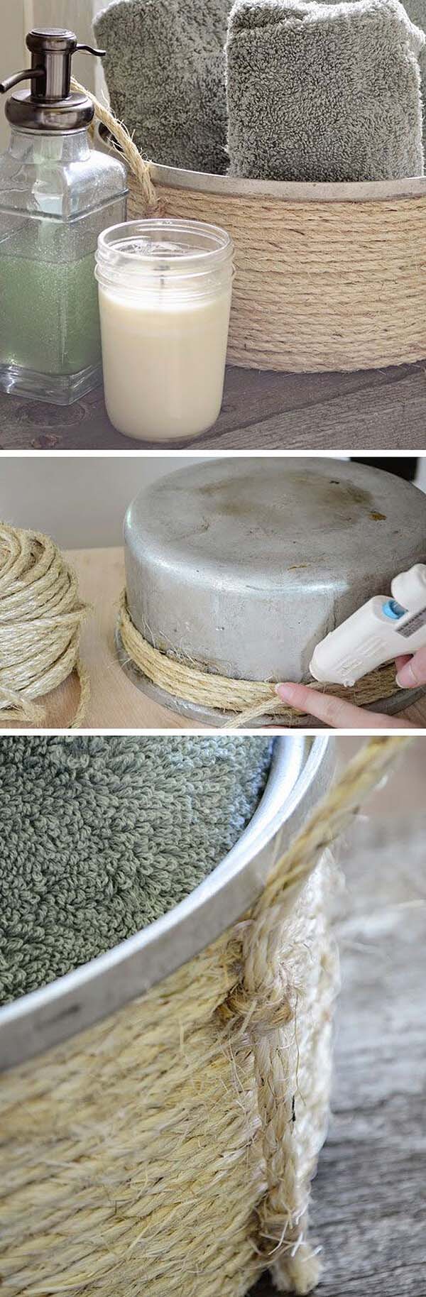 Creating A Basket Out Of An Old Kitchen Pot #rustic #storage #organization #decorhomeideas