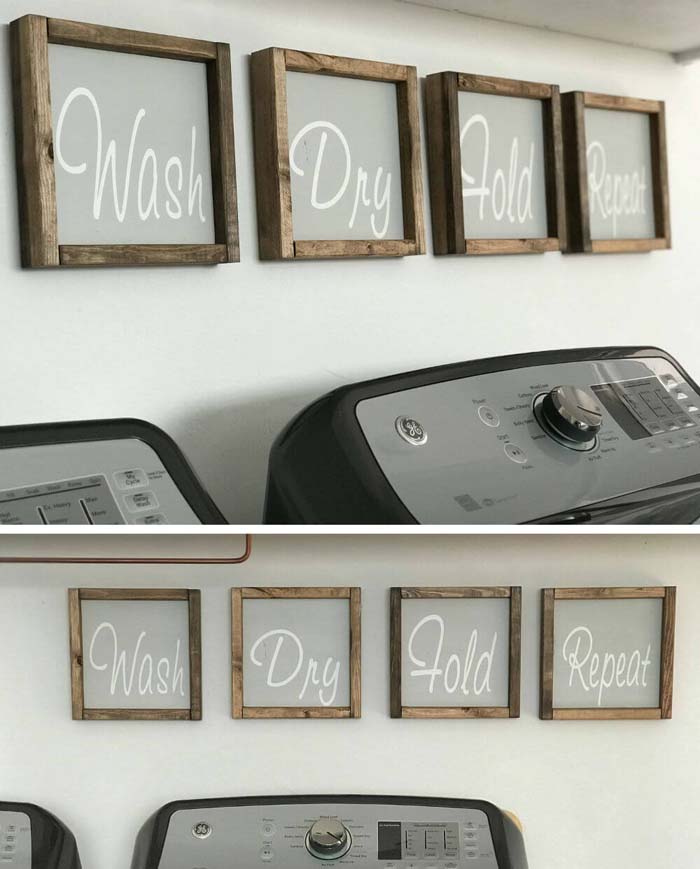 Cute Stenciled Signs for the Laundry Room #masonjarlights #masonjar #decorhomeideas