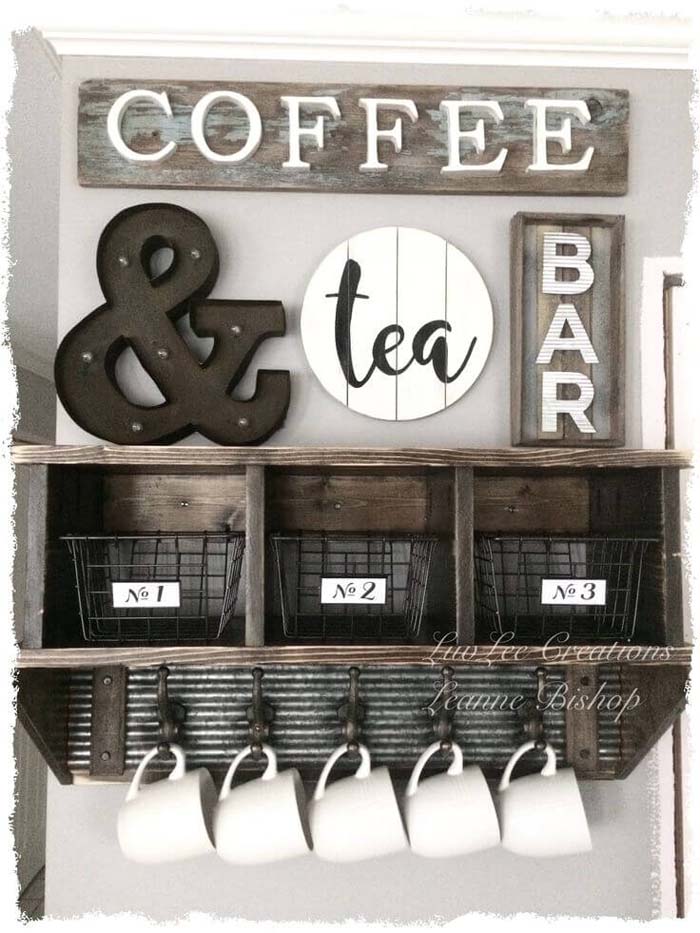 DIY Coffee and Tea Bar #walldecor #kitchen #decorhomeideas