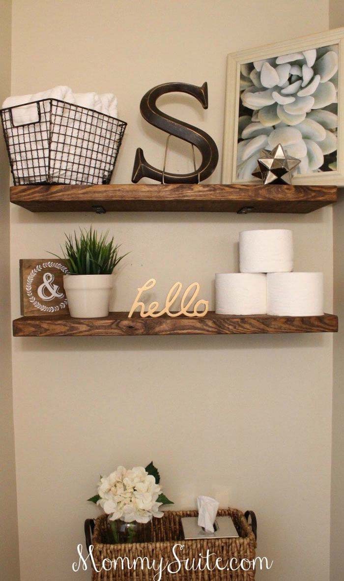 DIY Faux Floating Shelves #rustic #storage #organization #decorhomeideas