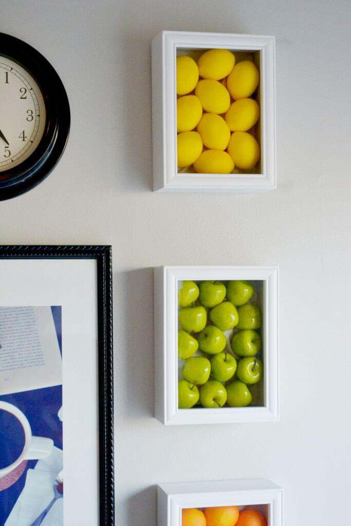 DIY Faux Produce Shadow Boxes #walldecor #kitchen #decorhomeideas