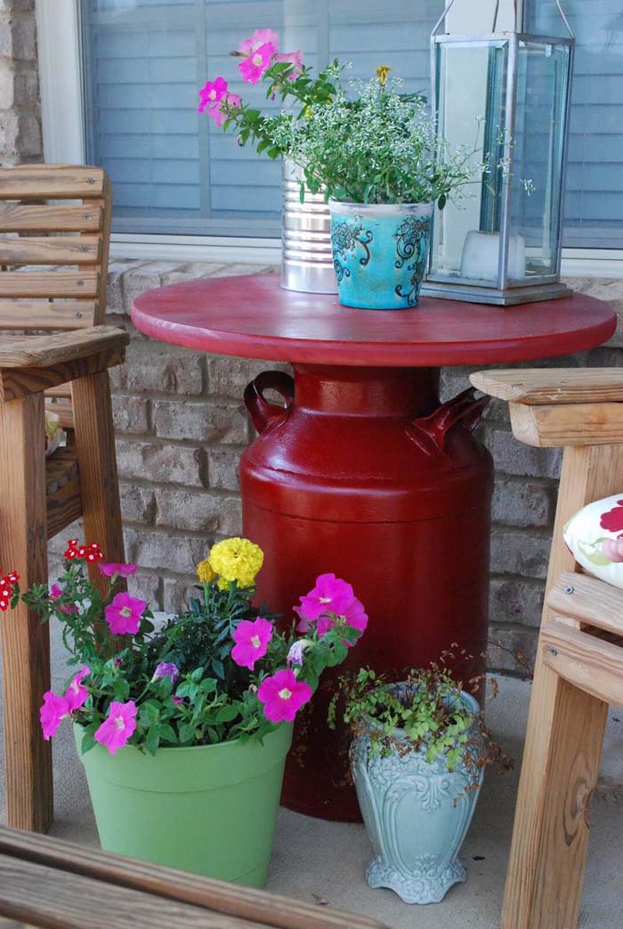 DIY Milk Can Patio Table #spring #frontporch #decor #decorhomeideas