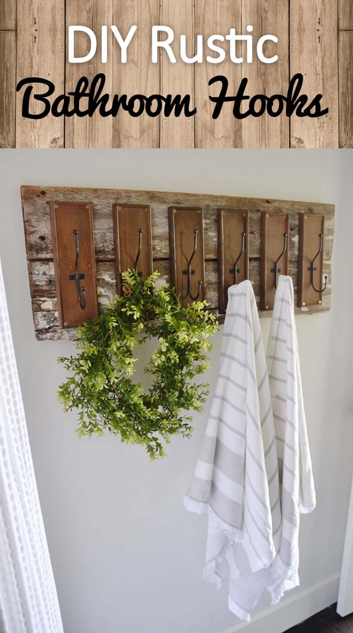 DIY Rustic Farmhouse Bathroom Hooks #rustic #storage #organization #decorhomeideas