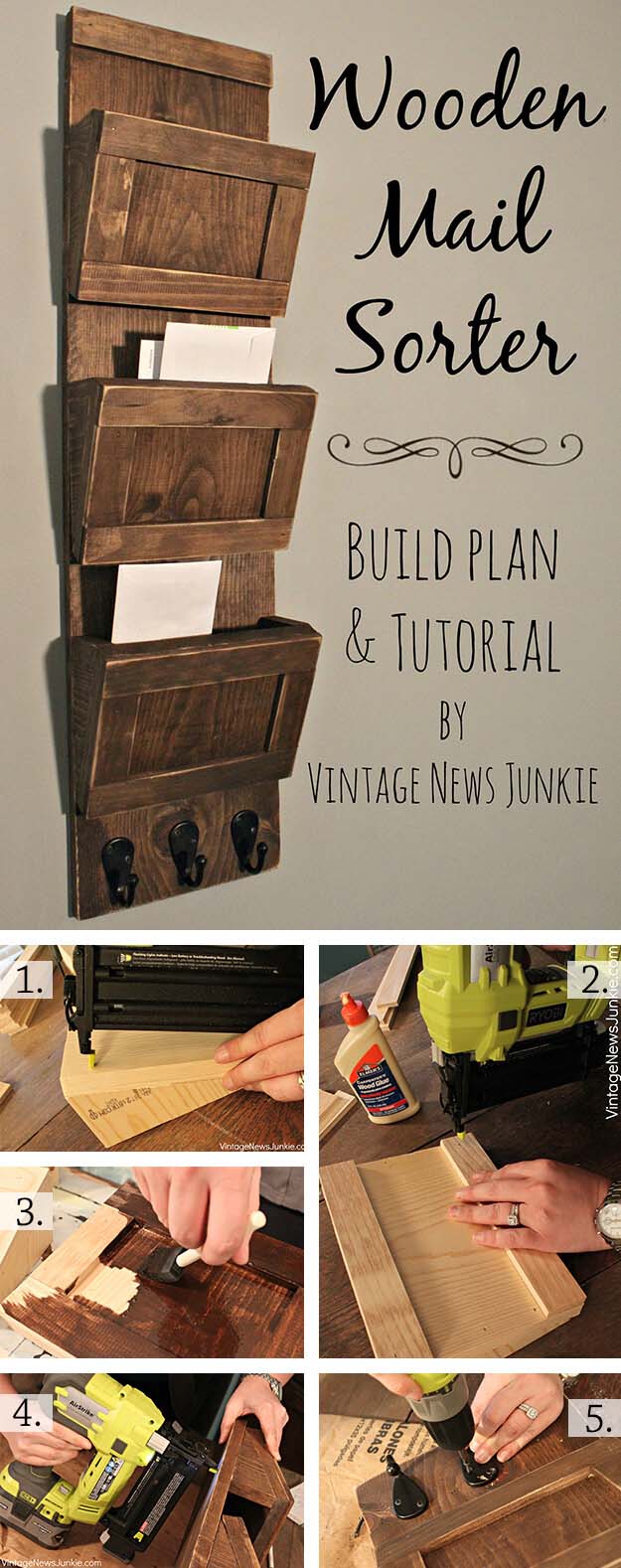 DIY Wood Mail Sorter Rack #rustic #storage #organization #decorhomeideas