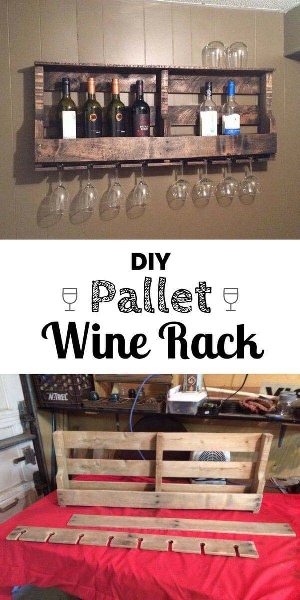 DIY Wood Pallet Wine Rack #walldecor #kitchen #decorhomeideas