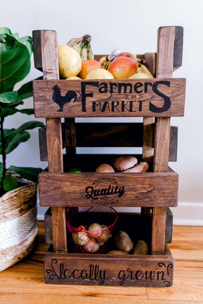 DIY Wooden Produce Storage Rack #rustic #storage #organization #decorhomeideas