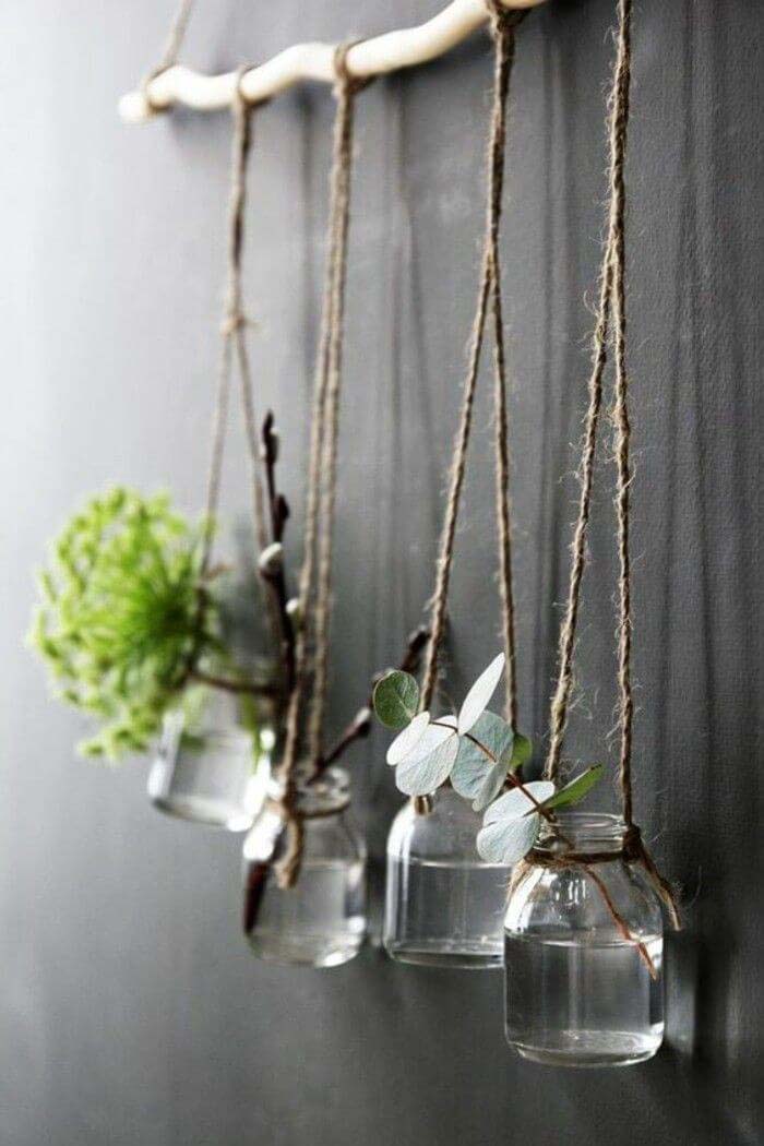 Eclectic Natural Mason Jar Hanging Vases #masonjarlights #masonjar #decorhomeideas