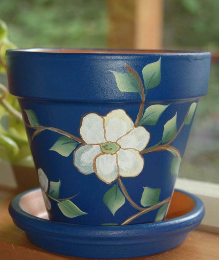 Elegant Hand-Painted Dogwood Floral Flower Pot #spring #planter #decorhomeideas