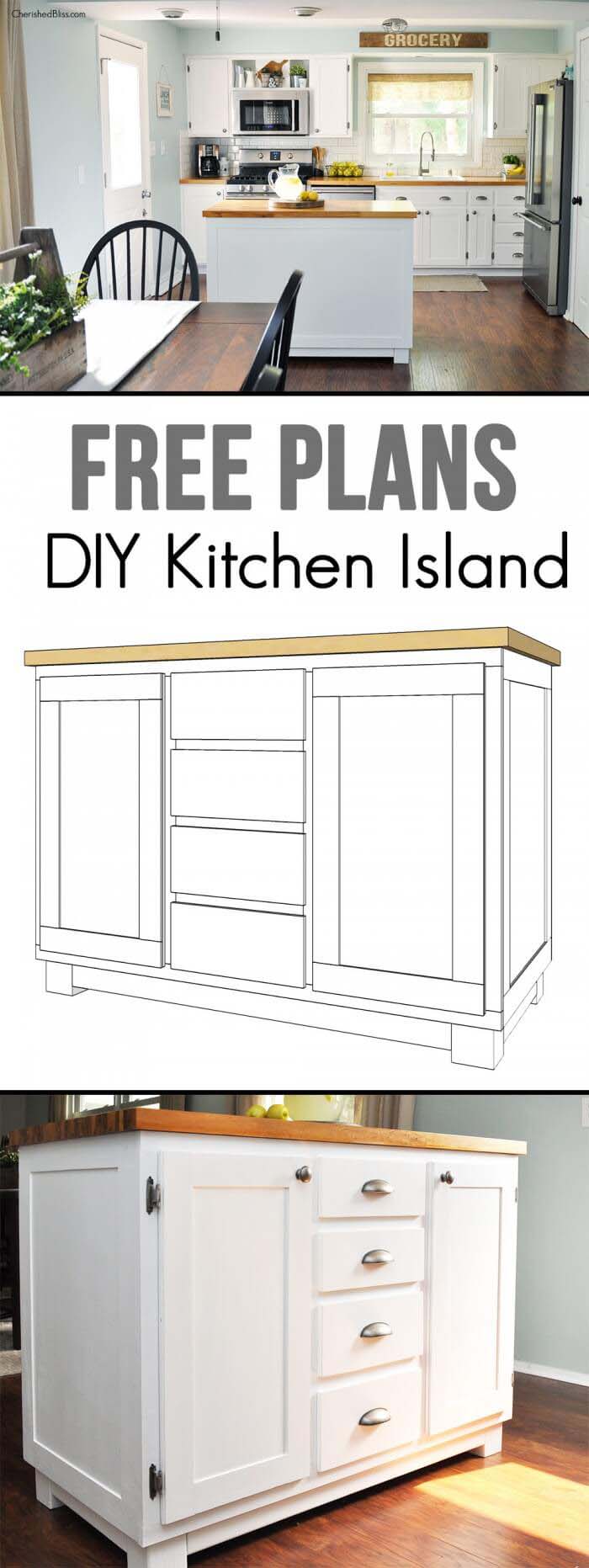 Find Free Kitchen Island Tutorials Online #diy #ktichenisland #decorhomeideas