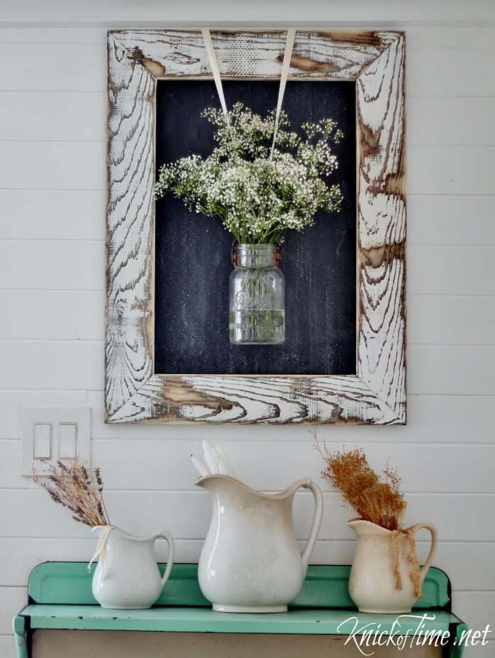 Flower Spray Weathered Mason Jar Wall Art #masonjarlights #masonjar #decorhomeideas