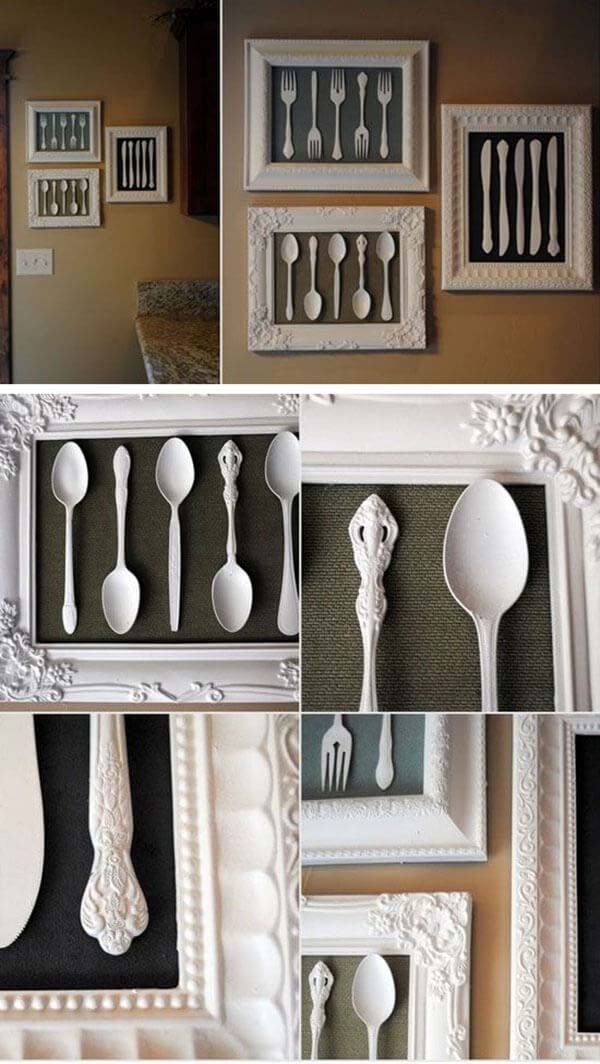 Framed Vintage Silverware Art Project #walldecor #kitchen #decorhomeideas
