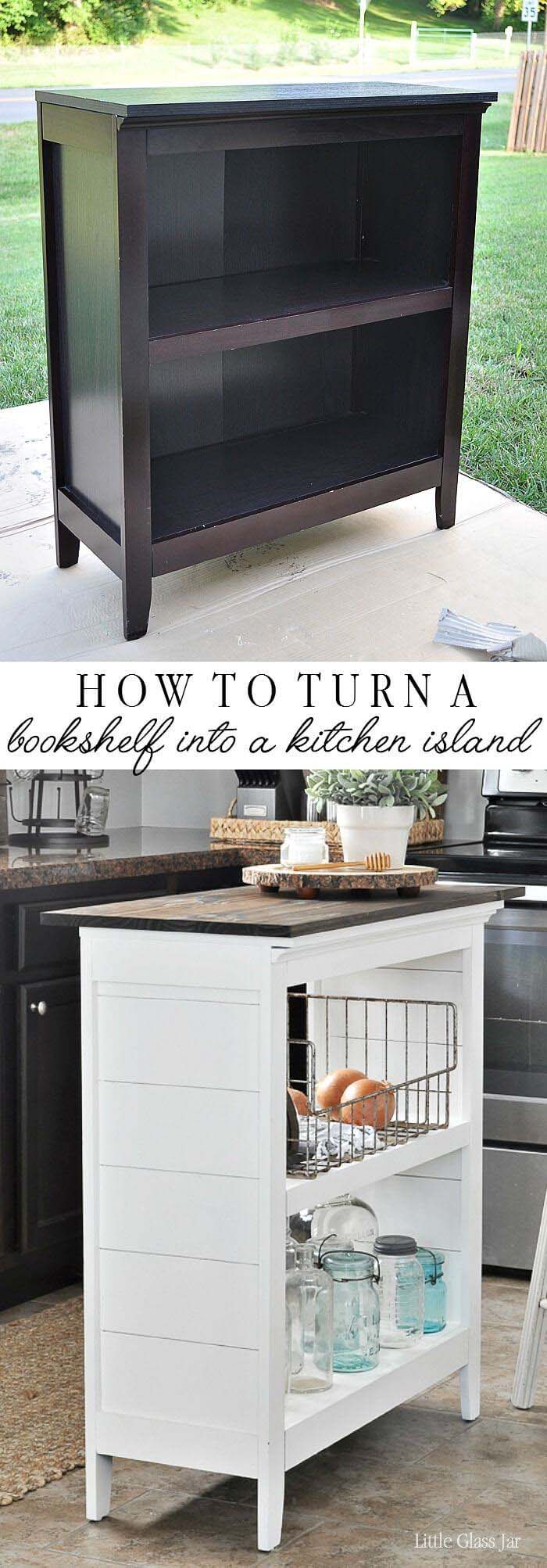Give an Old Bookshelf a New Life as an Island #diy #ktichenisland #decorhomeideas