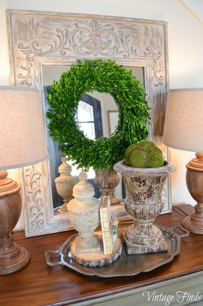 Green Moss Spiral Wreath with Mirror #farmhouse #springdecor #decorhomeideas