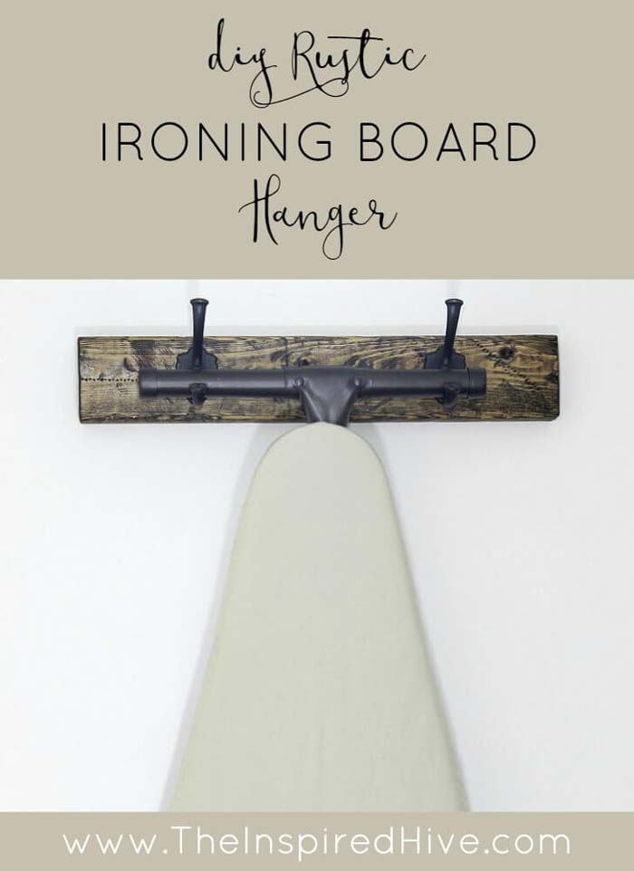Hang Your Ironing Board in Style #masonjarlights #masonjar #decorhomeideas