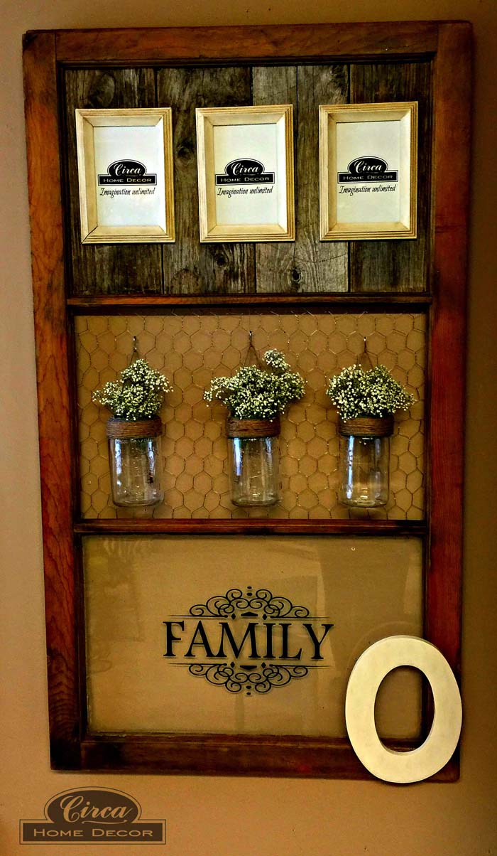 Hardwood Picture Frame Mason Jar Wall Decor #masonjarlights #masonjar #decorhomeideas