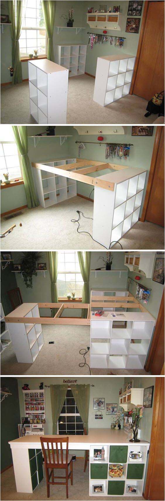 L-Shaped Work Space with Built-in Storage #diy #weekendproject #decorhomeideas