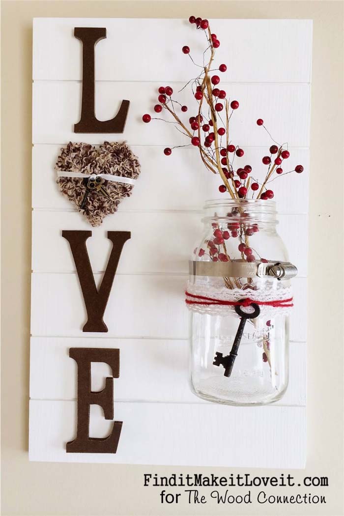 Lovely Mason Jar Wall Decor With Key #masonjarlights #masonjar #decorhomeideas