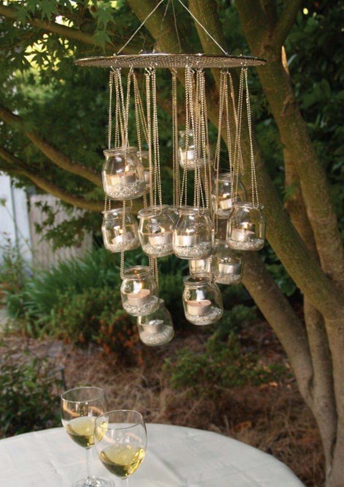 Mason Jar Candle Chandelier for a Lighting Statement #lighting #yard #outdoor #decorhomeideas