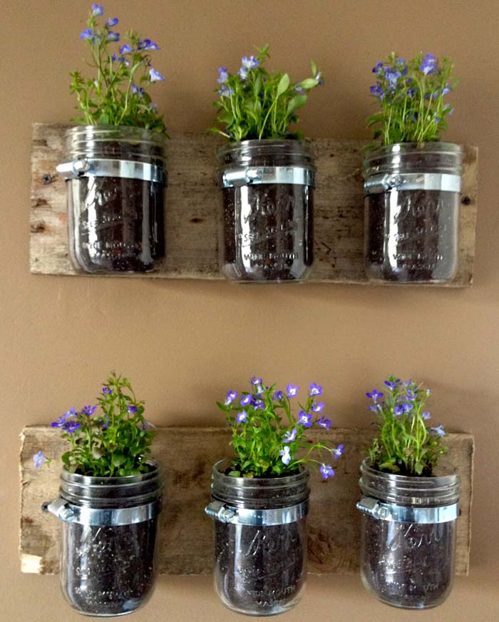 Mason Jar Six-Planter Earthy Wall Set #masonjarlights #masonjar #decorhomeideas