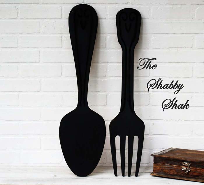 Matte Black Oversized Utensils Wall Art #walldecor #kitchen #decorhomeideas