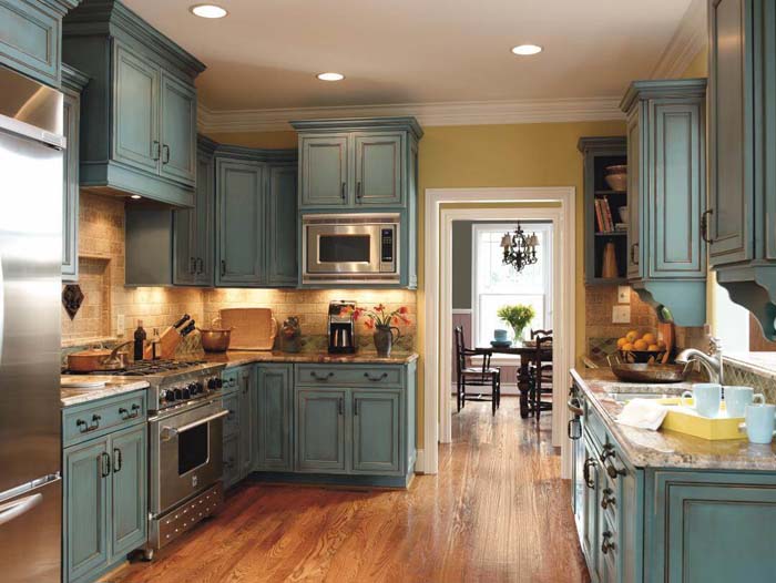 Mediterannean Blue Rustic Kitchen #rustic #kitchencabinet #decorhomeideas