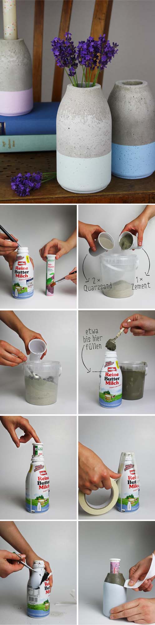 Milk Bottle Mold Concrete Vases #diy #weekendproject #decorhomeideas