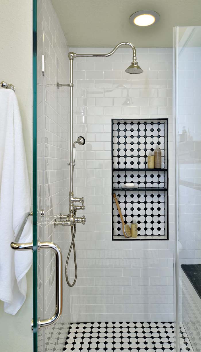 Modern Parquet Inlaid Shelving Unit #showertiles #tiles #decorhomeideas