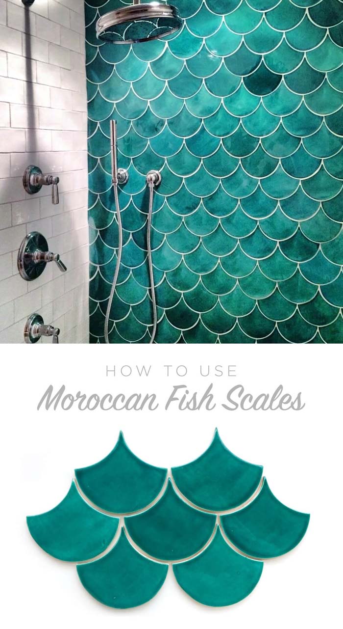 Moroccan Mermaid Fish Scale Tiles #showertiles #tiles #decorhomeideas