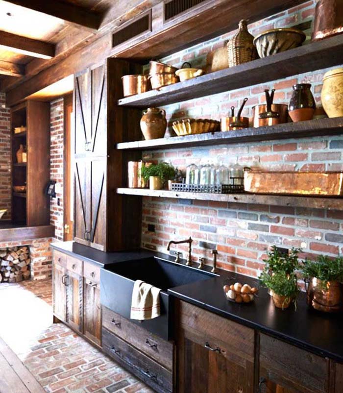 Open Wood Shelving #rustic #kitchencabinet #decorhomeideas