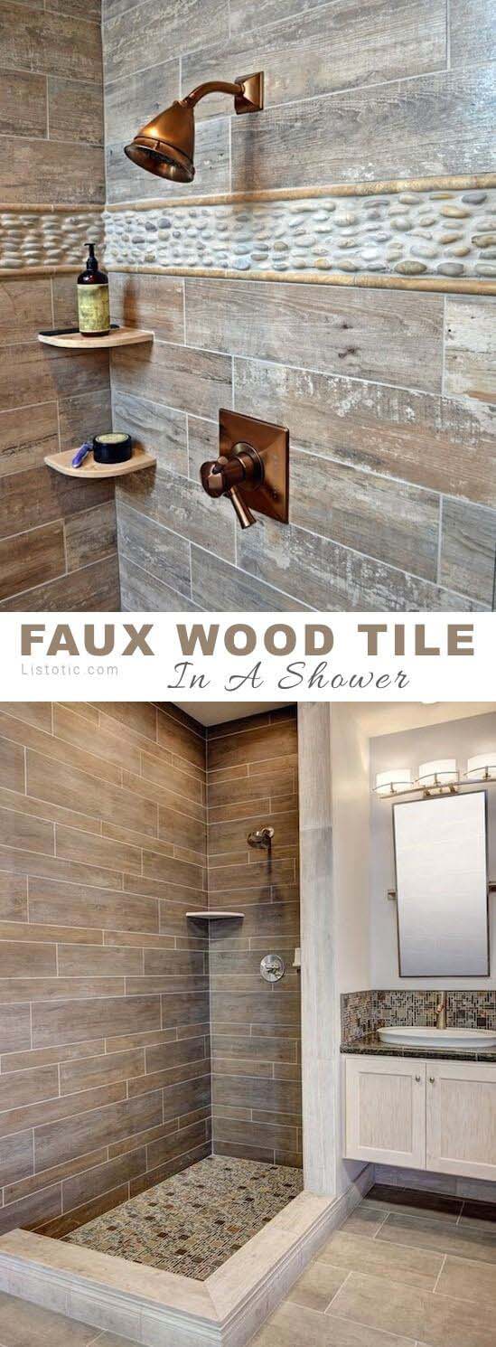 Outdoor Shower Style Faux Wood Tiling #showertiles #tiles #decorhomeideas