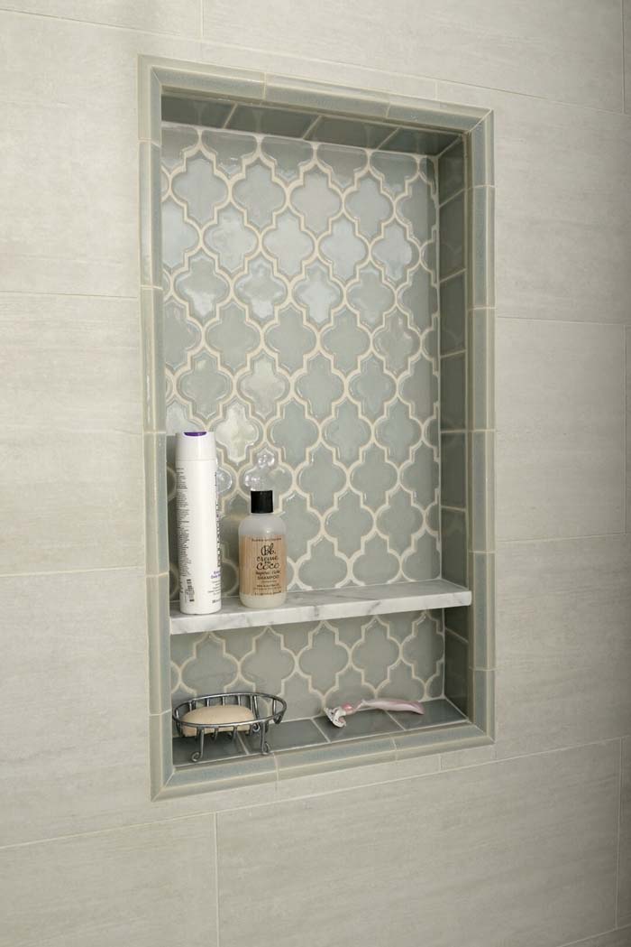 Persian Style Tumurid Shower Shelf #showertiles #tiles #decorhomeideas