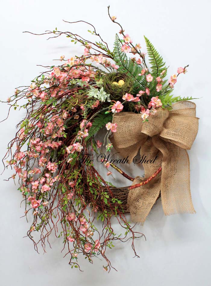 Pink Flower Spiral Wreath with Burlap Bow #farmhouse #springdecor #decorhomeideas