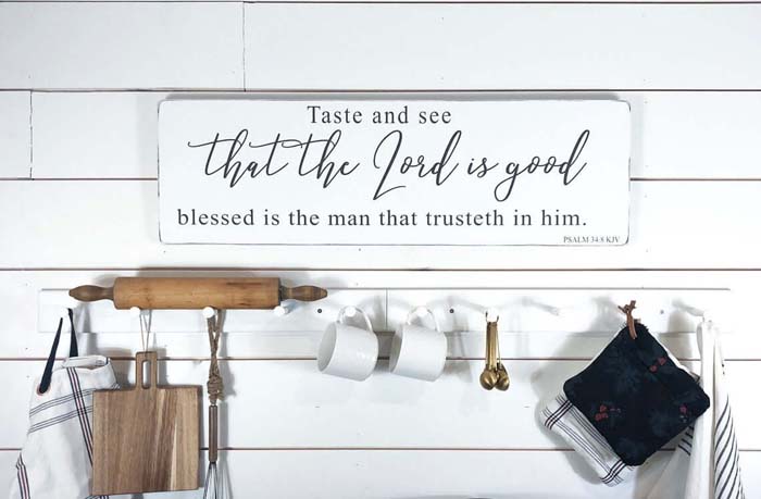 Pretty Scripted White Bible Scripture Kitchen Sign #walldecor #kitchen #decorhomeideas