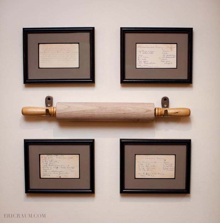 Rolling Pin and Recipe Card Display #walldecor #kitchen #decorhomeideas