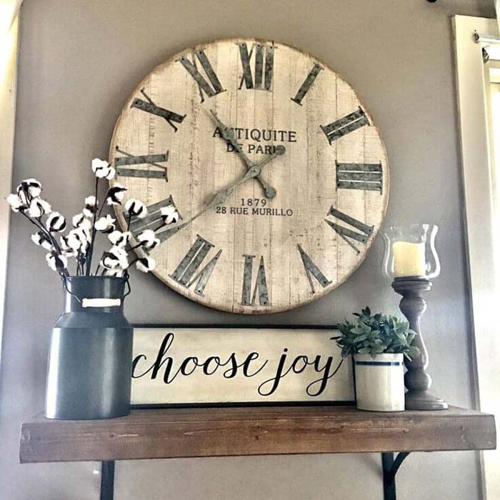Rustic Clock and Plant Display #walldecor #kitchen #decorhomeideas