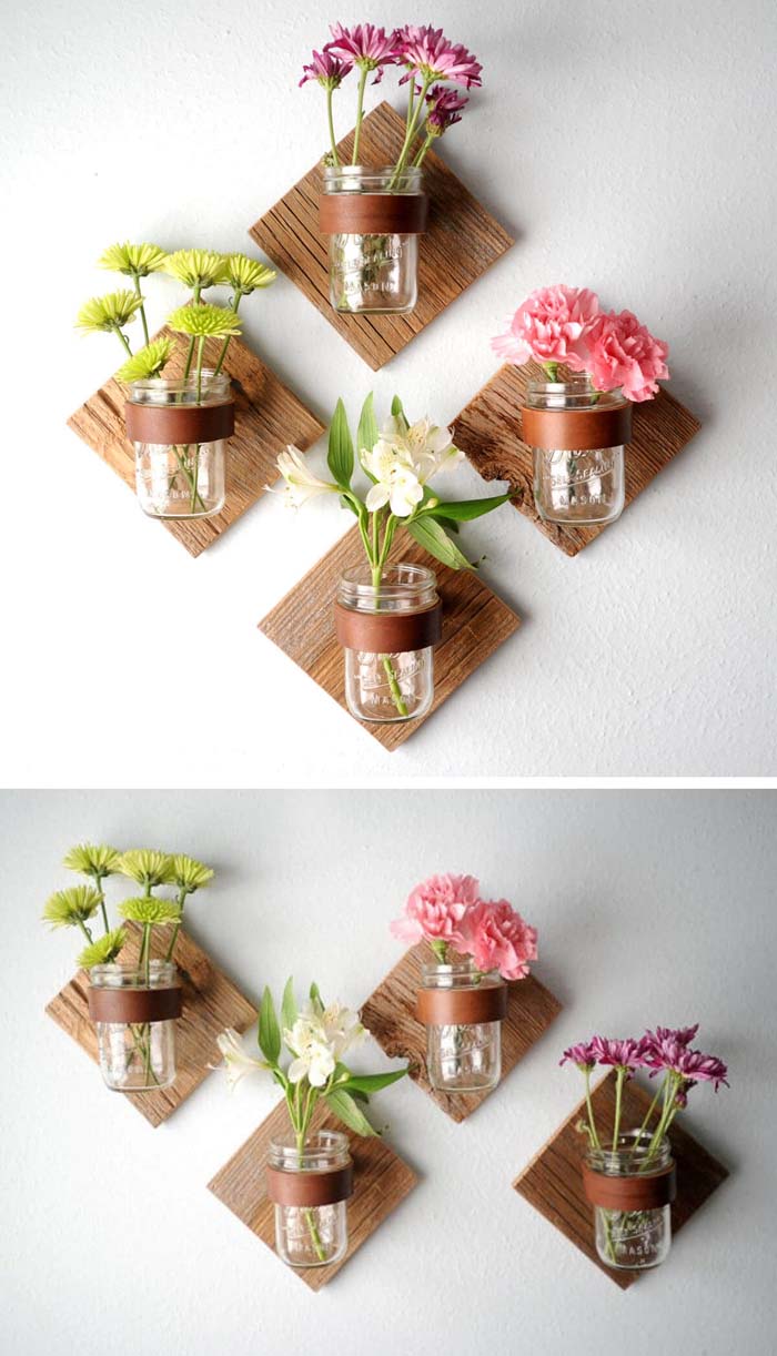Rustic Flower Vase Mason Jar Wall Decor #masonjarlights #masonjar #decorhomeideas