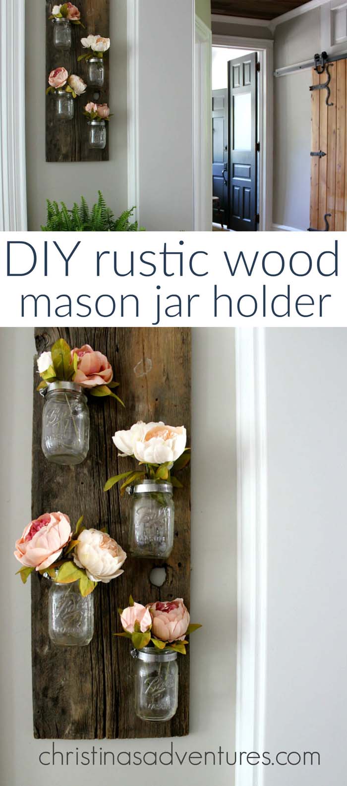 Rustic Vertical Vase Mason Jar Wall Art #masonjarlights #masonjar #decorhomeideas