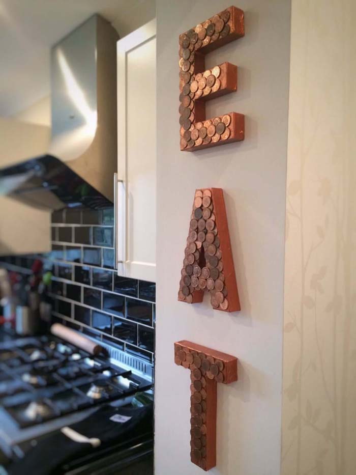 Shiny Copper Pennies EAT Kitchen Sign #walldecor #kitchen #decorhomeideas