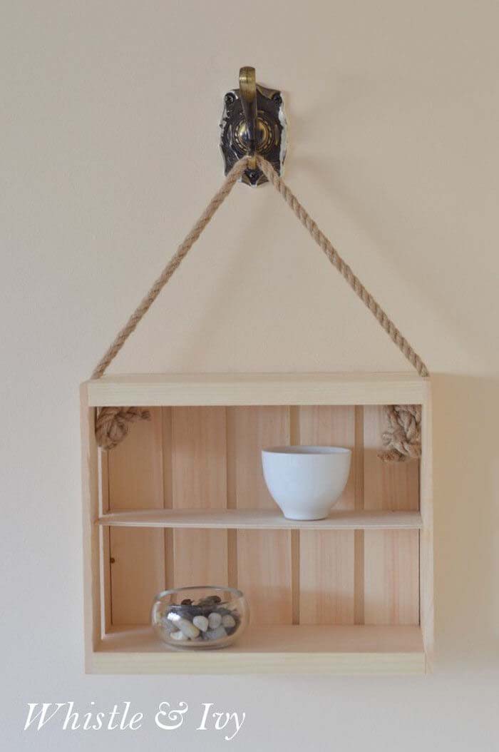 Simple Rope and Crate Shelf #rustic #storage #organization #decorhomeideas