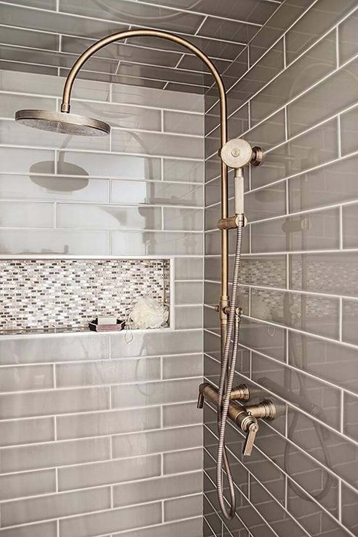 Slate and Sky Brick And Miniature Shower Tiles #showertiles #tiles #decorhomeideas