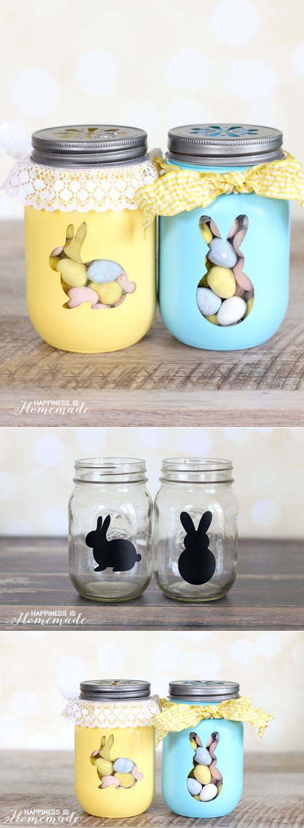 Stencil Some Adorable Rabbit Mason Jar Favors #spring #decor #decorhomeideas