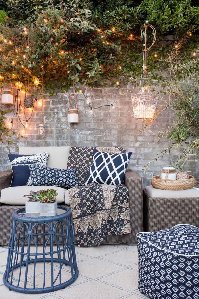 Strung Lights Shine with a Repurposed Basket Chandelier #lighting #yard #outdoor #decorhomeideas