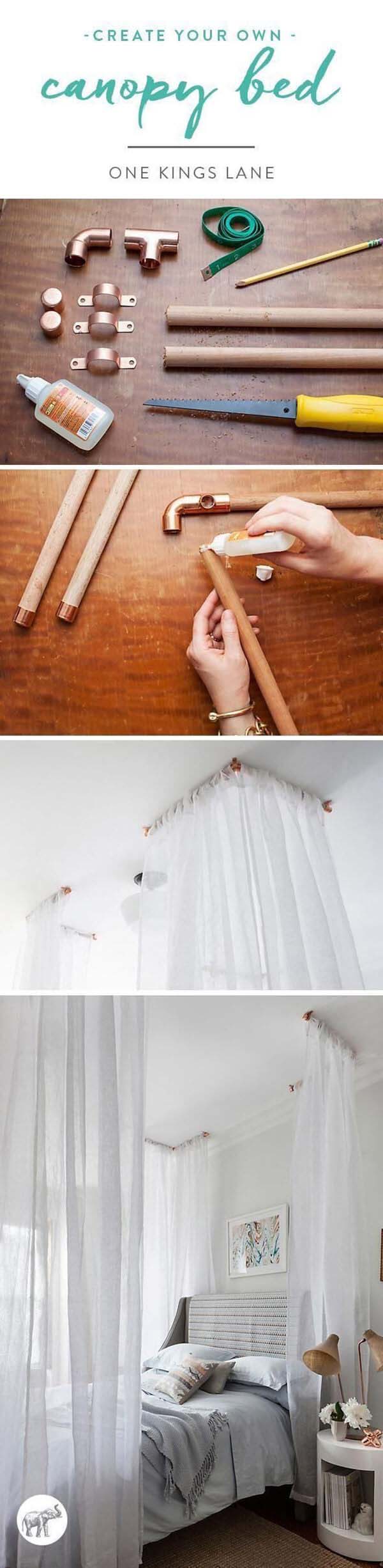 Sweet Low-Cost Canopy Bed Idea #diy #weekendproject #decorhomeideas
