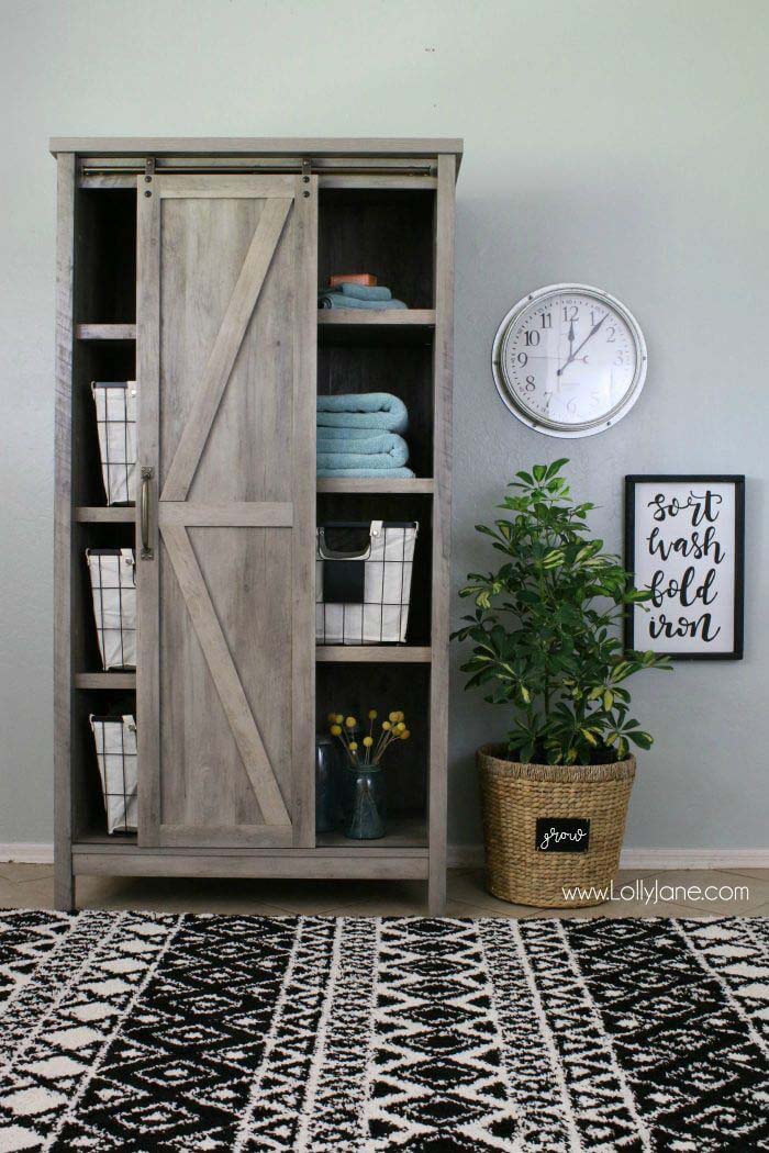 Tall Sliding Door Cabinets for Laundry #masonjarlights #masonjar #decorhomeideas