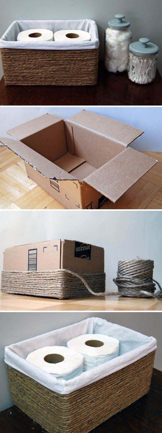 Twine Toilet Paper Basket Idea #diy #weekendproject #decorhomeideas